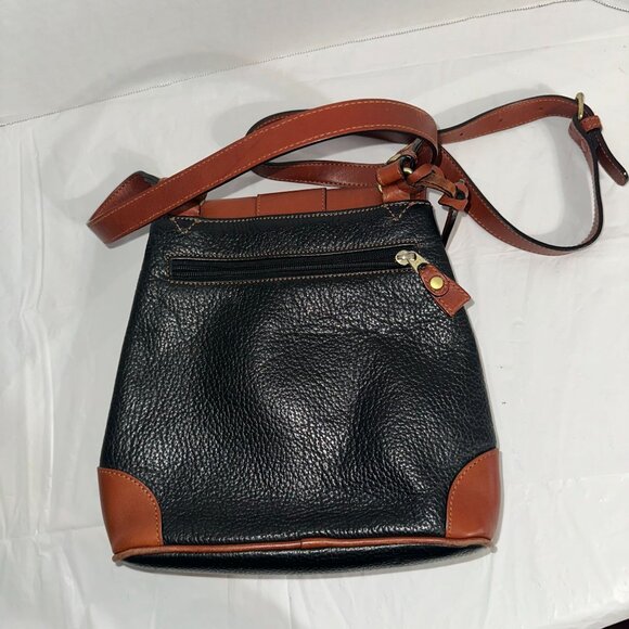 Leather Co. Black & Brown Pebbled Leather Crossbody Bag With Adjustable Strap - Picture 3 of 5